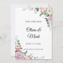 Wasserfarbenpeony und Eukalyptus Save the Date