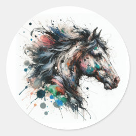 Wasserfarbenpferd Runder Aufkleber