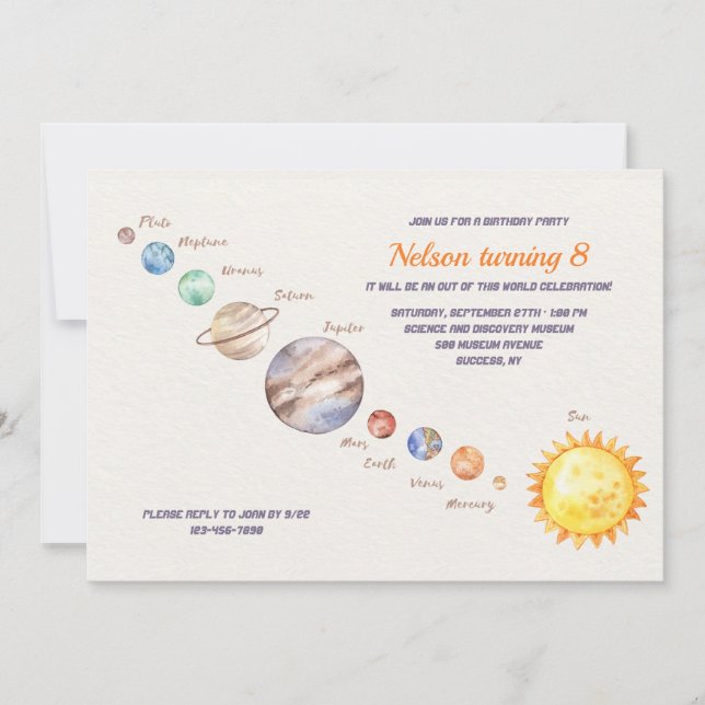 Wasserfarbenplaneten Einladung zum Geburtstag (Vorderseite)