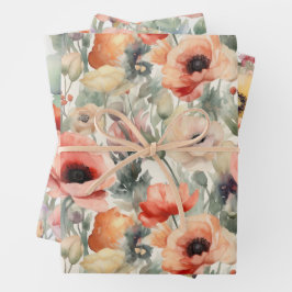 WASSERFARBENPOPPIEN GESCHENKPAPIER SET