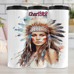 Wasserfarbenportrait Amerikanische Adresse Thermosbecher