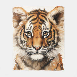 Wasserfarbenportrait eines kleinen Tiger Fleecedecke