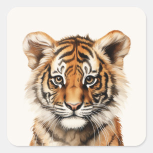 Wasserfarbenportrait eines kleinen Tiger Quadratischer Aufkleber