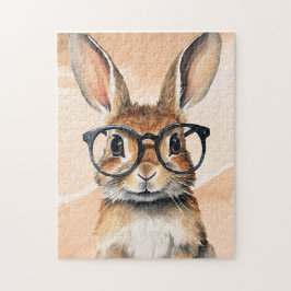 Wasserfarbenportrait Niedliches Kaninchen mit Bril