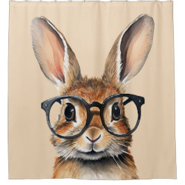 Wasserfarbenportrait Niedliches Kaninchen mit Bril Duschvorhang