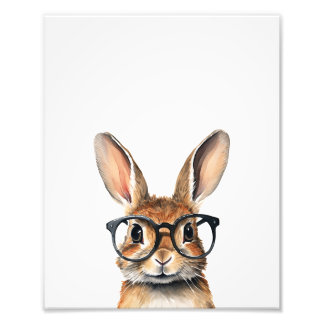 Wasserfarbenportrait Niedliches Kaninchen mit Bril Fotodruck