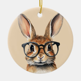 Wasserfarbenportrait Niedliches Kaninchen mit Bril Keramik Ornament
