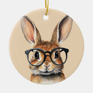 Wasserfarbenportrait Niedliches Kaninchen mit Bril Keramik Ornament