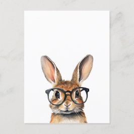 Wasserfarbenportrait Niedliches Kaninchen mit Bril Postkarte