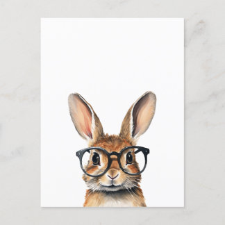 Wasserfarbenportrait Niedliches Kaninchen mit Bril Postkarte