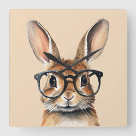 Wasserfarbenportrait Niedliches Kaninchen mit Bril Quadratische Wanduhr