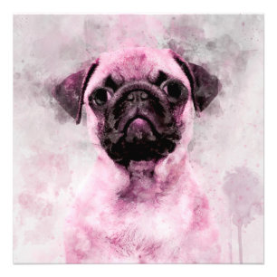 Wasserfarbenporträt des rosa Mops-Hundes 02 Fotodruck