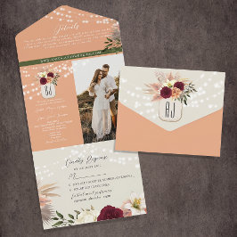 Wasserfarbenprächtige Hochzeit von Burgund und Pea All In One Einladung