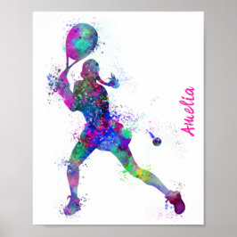 Wasserfarbenprächtige Tennisspielerin Poster