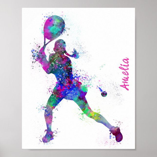 Wasserfarbenprächtige Tennisspielerin Poster (Vorne)