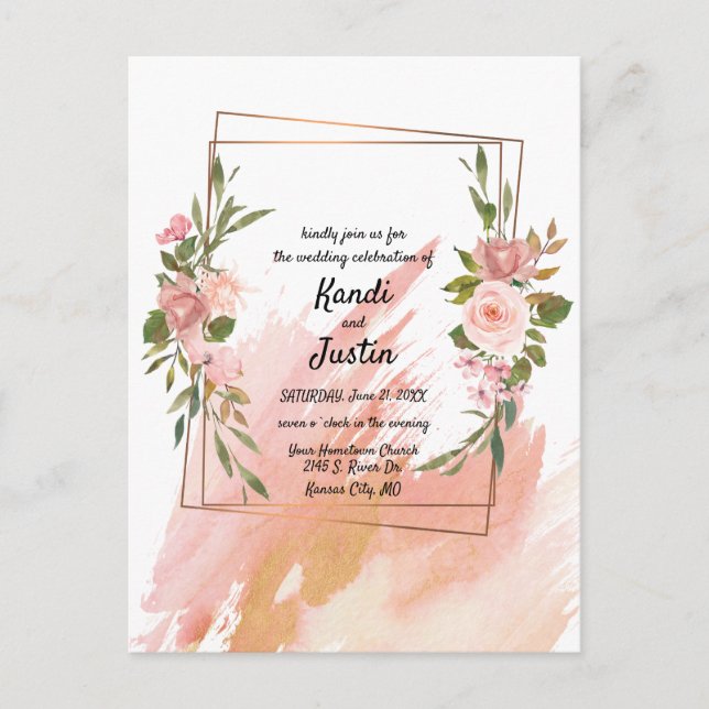 Wasserfarbenprägung Pink, geometrische Hochzeit de Postkarte (Vorderseite)