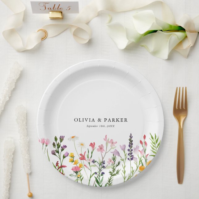 Wasserfarbenpräparierte Wildblumen Hochzeit Pappteller (Hochzeit)