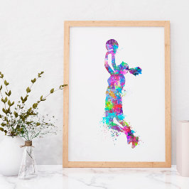 Wasserfarbenpräpariertes Basketballspielermädchen  Poster
