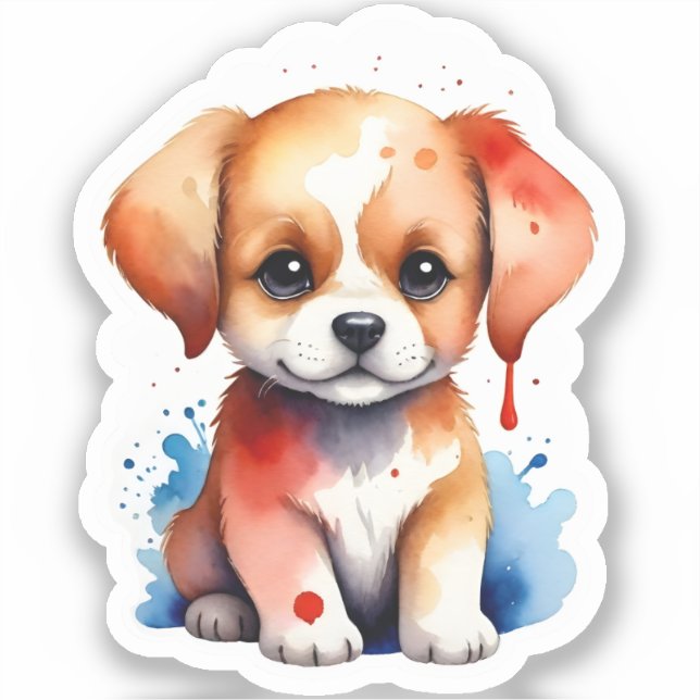 Wasserfarbenpuppy Aufkleber (Vorderseite)