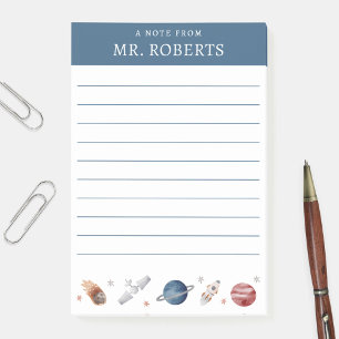 Wasserfarbenraum und Planeten-Wissenschaftslehrer Post-it Klebezettel