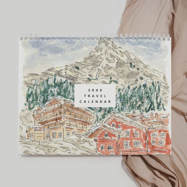 Wasserfarbenreise Kalender (Watercolor Travel Calendar - Swiss Alps, Morocco, California, France, China, and more!)