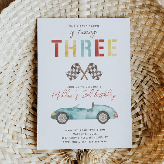 Wasserfarbenrennen Auto Dritter Geburtstag Einladu Einladung (Von Creator hochgeladen)