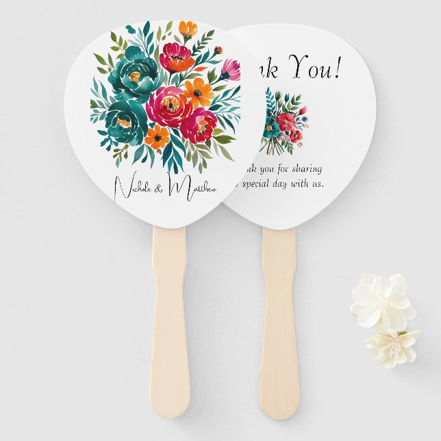 Wasserfarbenromanische Hochzeit Fächer (Vorne und Hinten)