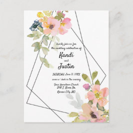 Wasserfarbenrosa geometrische Hochzeit Postkarte