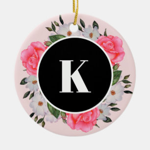 Wasserfarbenrosa und weißer Rosenkreislauf Keramik Ornament