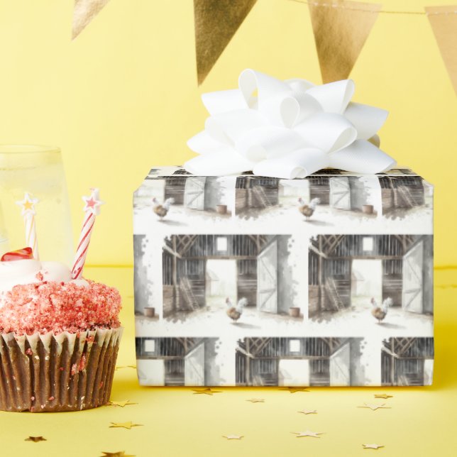 Wasserfarbenroster in einer Scheune Geschenkpapier (Geburtstagsparty)