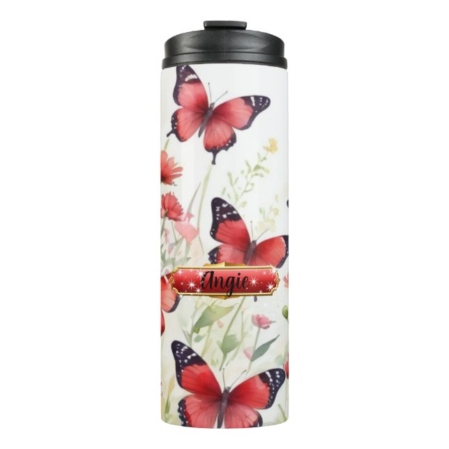 Wasserfarbenroter Butterfly Thermaltumbler Thermosbecher (Vorderseite)