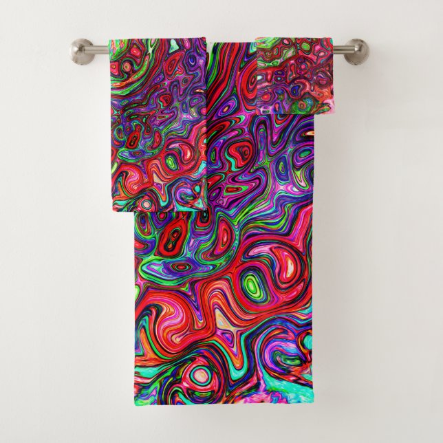 Wasserfarbenroter Groovy Abstrakt Retro Liquid Swi Badhandtuch Set (Insitu)