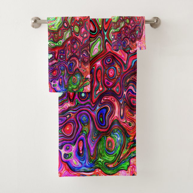 Wasserfarbenroter Groovy Abstrakt Retro Liquid Swi Badhandtuch Set (Insitu)
