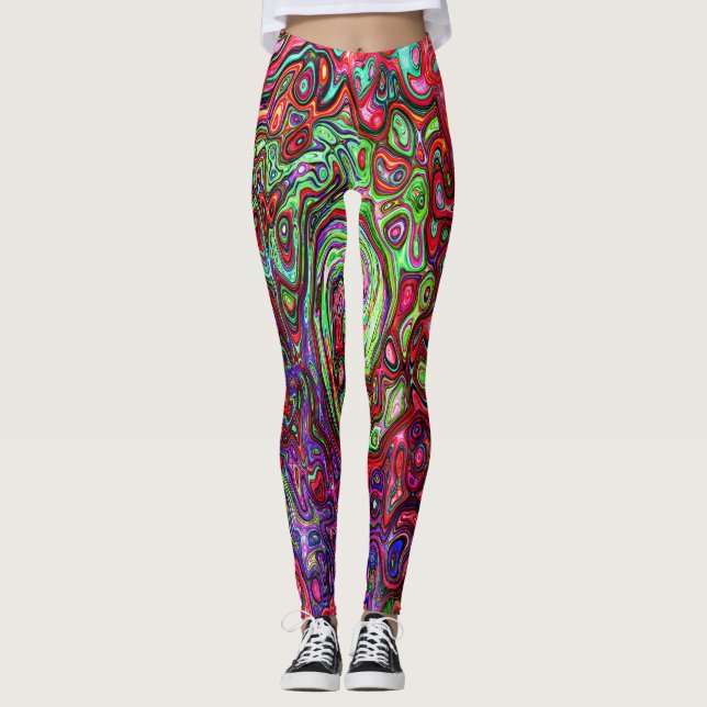 Wasserfarbenroter Groovy Abstrakt Retro Liquid Swi Leggings (Vorderseite)