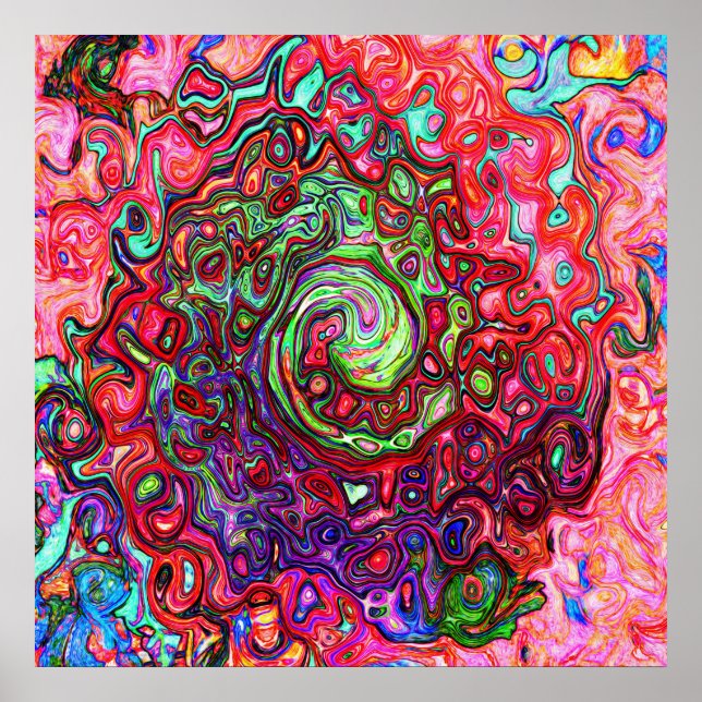 Wasserfarbenroter Groovy Abstrakt Retro Liquid Swi Poster (Vorne)