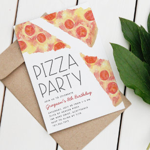 Wasserfarbenscheibe   Kinder Pizza Party Geburtsta Einladung