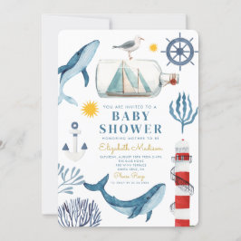 Wasserfarbenschiff, Sailor Whale Sea Babydusche Einladung