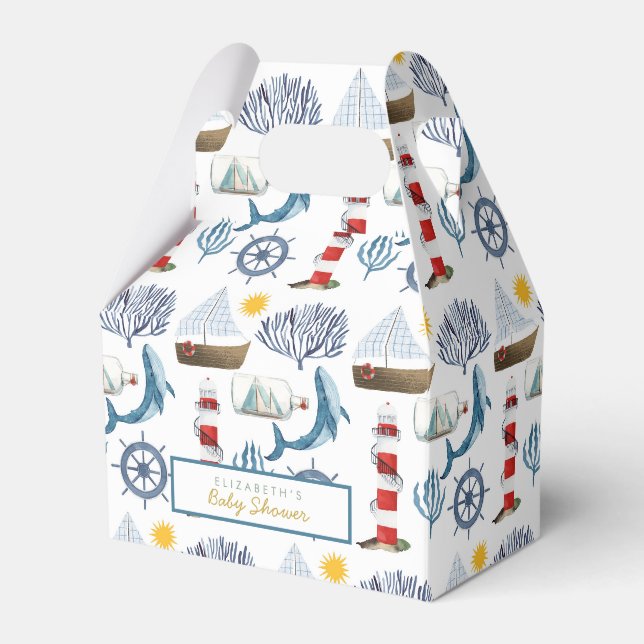 Wasserfarbenschiff, Sailor Whale Sea Babydusche Geschenkschachtel (Vorderseite)