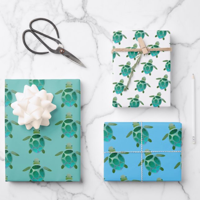 Wasserfarbenschildkröten Geschenk Welpen Geschenkpapier Set (Vorderseite)