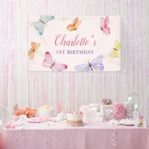 Wasserfarbenschmetterling 1. Geburtstag Banner