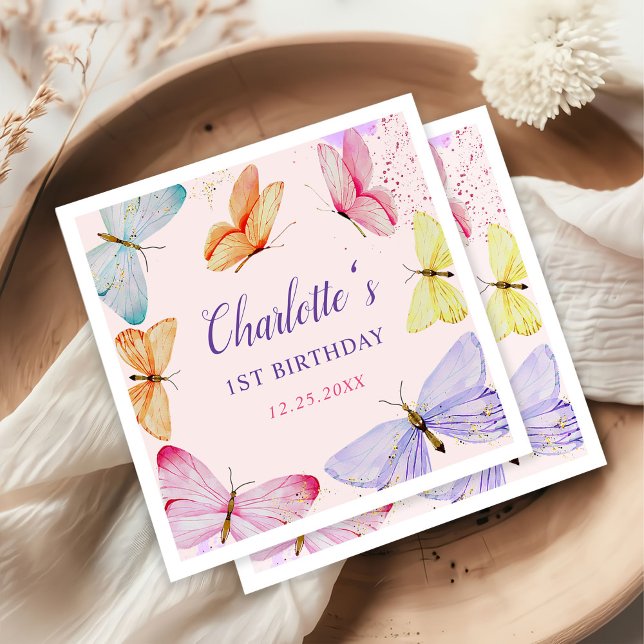 Wasserfarbenschmetterling 1. Geburtstag Serviette (Von Creator hochgeladen)