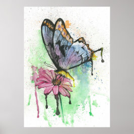 Wasserfarbenschmetterling auf einem rosafarbenen B Poster
