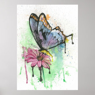 Wasserfarbenschmetterling auf einem rosafarbenen B Poster