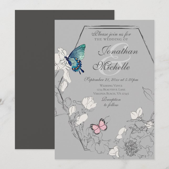 Wasserfarbenschmetterling, geometrische Hochzeit Einladung (Vorne/Hinten)