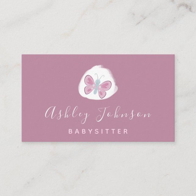Wasserfarbenschmetterling Hübsch Pink Babysitter E Visitenkarte (Vorderseite)