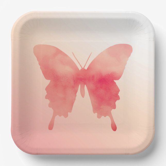 Wasserfarbenschmetterling - Korallen und Pfirsich Pappteller (Vorderseite)