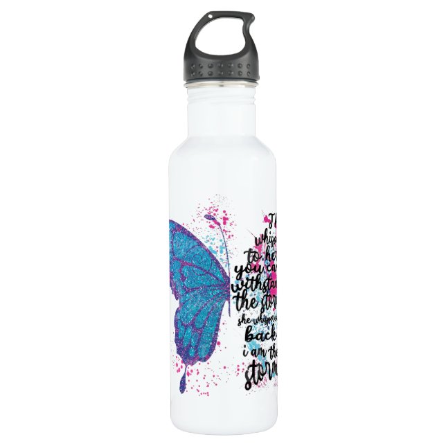 Wasserfarbenschmetterling mit Zitat Edelstahlflasche (Vorderseite)