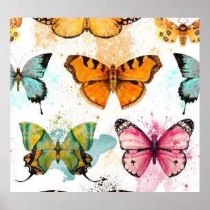 Wasserfarbenschmetterling Nahtloses zartes Muster Poster