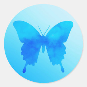 Wasserfarbenschmetterling - Schatten von Sky Blue Runder Aufkleber