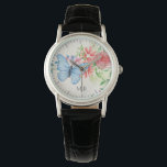 Wasserfarbenschmetterling und Blume Elegantes Mono Armbanduhr<br><div class="desc">Hübsche Aquarell-Blume und Schmetterlingskunst.</div>